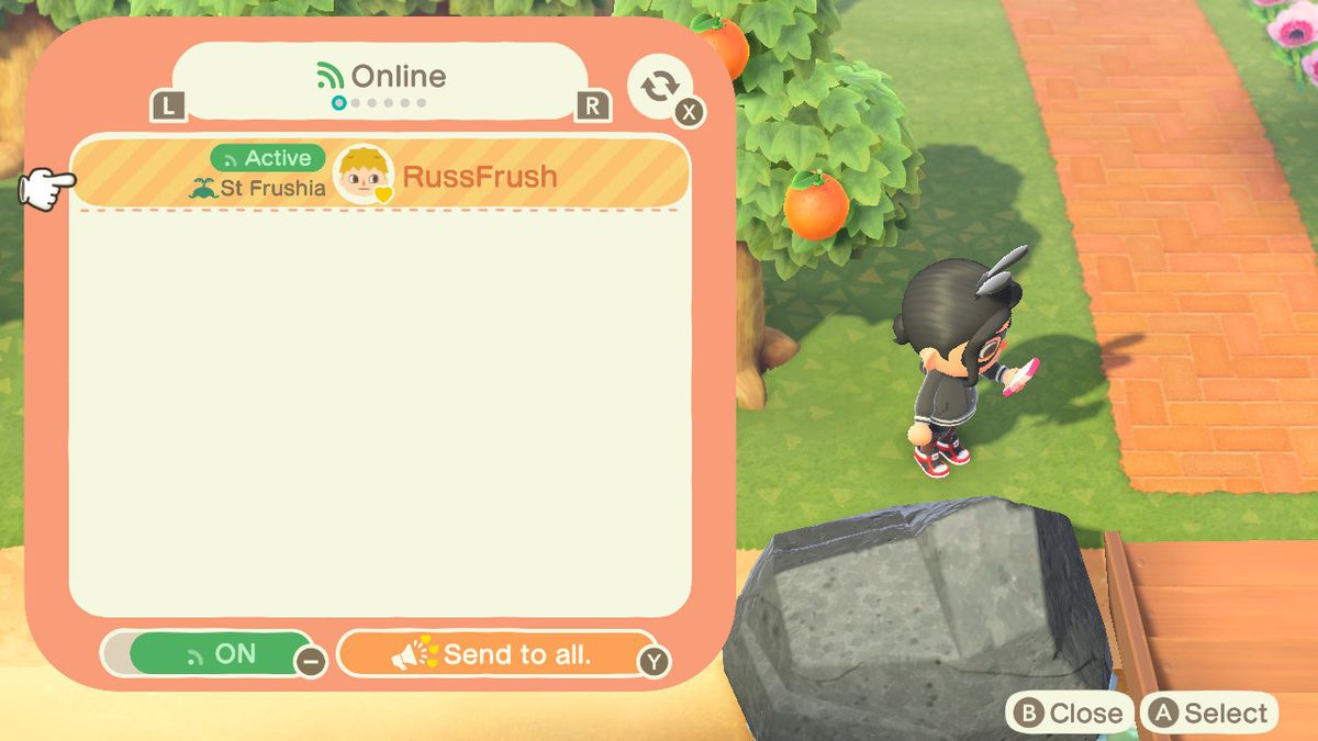 Checking an online friend in Animal Crossing New Horizons