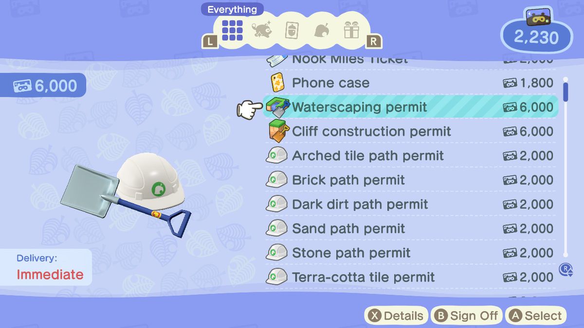 A menu showing off the costs of unlocking different functions for the Island Designer app