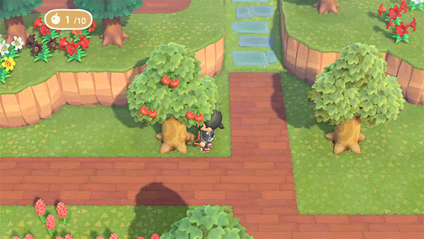 A gif of an Animal Crossing character digging up an entire cherry tree