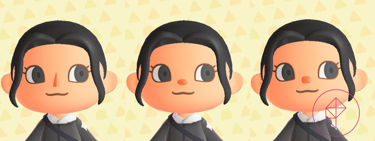 An Animal Crossing villager showing the three noses: triangle, oval, and square