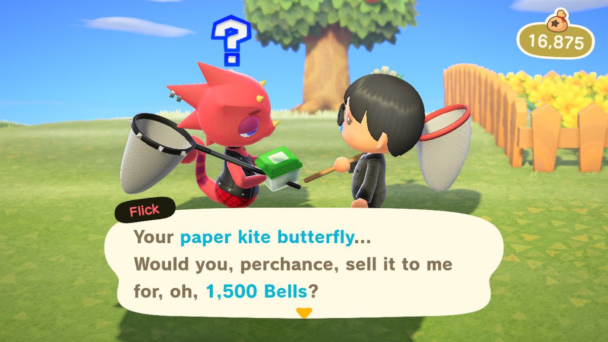 Flick showing off their high prices in Animal Crossing: New Horizons