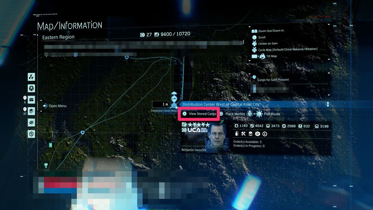 Death Stranding’s map’s view contents of private locker option