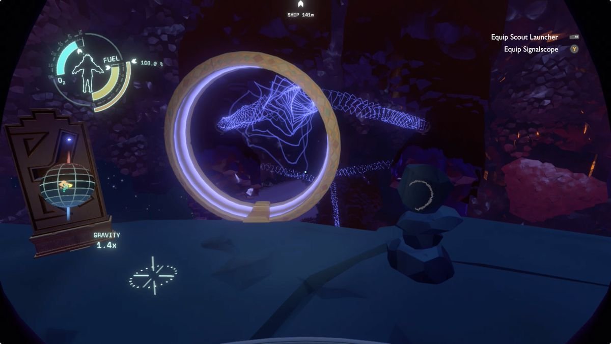 Outer Wilds path from the Tower of Quantum Knowledge to the Crossroads